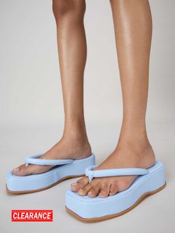 MIXT by Nykaa Fashion - Light Blue Square Toe Padded Thong Flatforms
