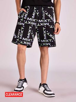 MIXT by Nykaa Fashion - Black Logo Print Knee Length Shorts