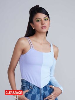 MIXT by Nykaa Fashion - Lilac and Blue Colorblock Cold Shoulder Short Top