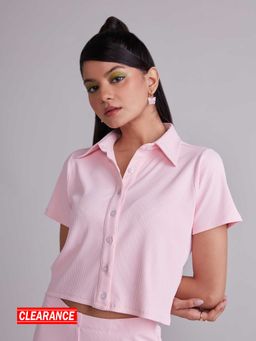 MIXT by Nykaa Fashion - Baby Pink Solid Half Sleeves Cropped Shirt