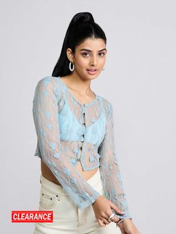MIXT by Nykaa Fashion - Blue Textured Lace Cardigan Top