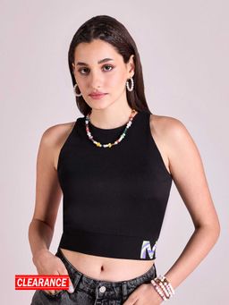 MIXT by Nykaa Fashion - Black Print Round Neck Tank Top