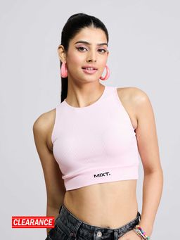 MIXT by Nykaa Fashion - Pink Ribbed Sleeveless Crop Tank Top