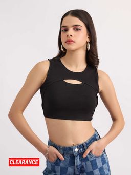 MIXT by Nykaa Fashion - Black Solid Overlay Crop Tank Top