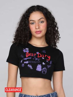 MIXT by Nykaa Fashion - Black Graphic Tie Up Crop Top