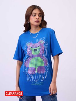 MIXT by Nykaa Fashion - Unisex Blue Oversized Graphic Printed Tshirt