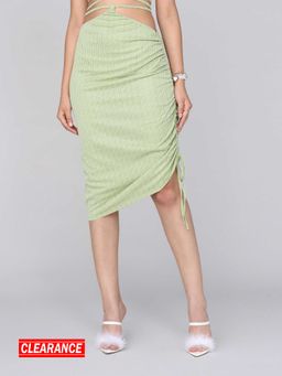 MIXT by Nykaa Fashion - Green Textured Asymmetrical Midi Column Skirt