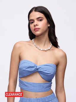 MIXT by Nykaa Fashion - Blue Gingham Tube Neck Cut Out Crop Top