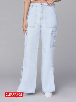MIXT by Nykaa Fashion - Light Blue Straight Fit Patchwork High Waist Denims