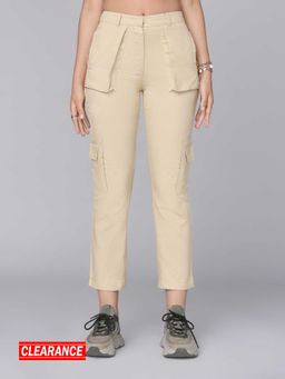 MIXT by Nykaa Fashion - Beige Solid Straight Fit Panelled Cargo Trousers