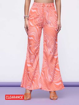 MIXT by Nykaa Fashion - Orange Wave Print High Waist Bell Bottom Pants