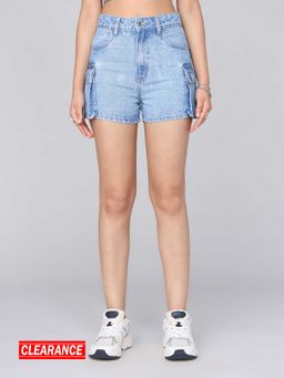 MIXT by Nykaa Fashion - Blue High Waist Cargo Denim Shorts
