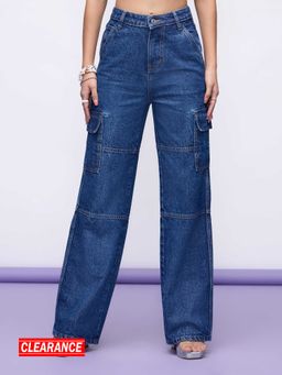 MIXT by Nykaa Fashion - Blue Solid High Waist Washed Straight Fit Denims