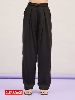 MIXT by Nykaa Fashion - Black Solid High Waist Straight Fit Korean Pants
