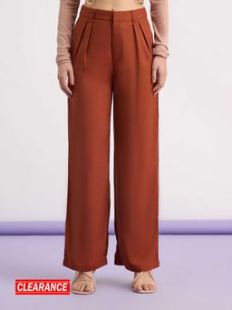 MIXT by Nykaa Fashion - Brown Solid High Waist Straight Fit Korean Pants