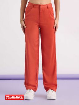 MIXT by Nykaa Fashion - Orange Solid High Waist Straight Fit Trousers