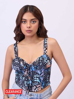 MIXT by Nykaa Fashion - Black Floral Printed Fitted Strappy Corset Top