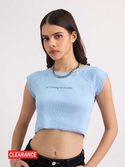 MIXT by Nykaa Fashion - Blue Round Neck Graphic Crop Top