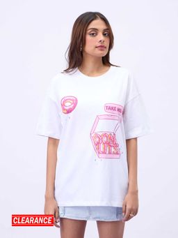 MIXT by Nykaa Fashion - Unisex White Graphic Print Round Neck Oversized Quirky T Shirt