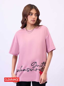 MIXT by Nykaa Fashion - Unisex Salmon Pink Graphic Print Round Neck Oversized T Shirt
