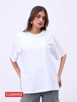 MIXT by Nykaa Fashion - Unisex White Graphic Print Round Neck Oversized T Shirt