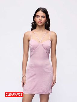 MIXT by Nykaa Fashion - Blush Pink Solid Shoulder Straps Neck Strappy Mini Bodycon Party Dress