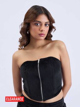 MIXT by Nykaa Fashion - Black Solid Corset Velour Tube Top