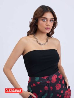 MIXT by Nykaa Fashion - Black Solid Tube Neck Bodysuit