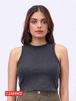 MIXT by Nykaa Fashion - Charcoal Grey Washed Round Neck Fitted Tank Top