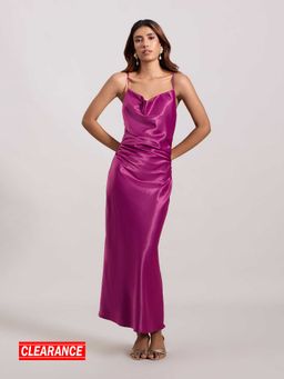 MIXT by Nykaa Fashion - Magenta Solid Cowl Neck Strappy Midi Dress