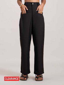 MIXT by Nykaa Fashion - Black Solid Straight Fit Mid Waist Pant