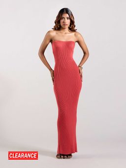 MIXT by Nykaa Fashion - Red Solid Tube Neck Cut Out Column Maxi Dress