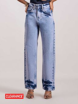 MIXT by Nykaa Fashion - Blue Solid Pink Washed Straight Fit Denim Pant