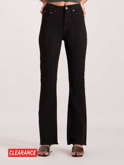 MIXT by Nykaa Fashion - Black Solid Fit and Flare Raw Hem Denim Pants