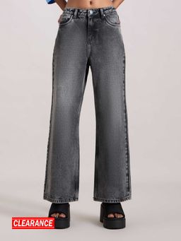 MIXT by Nykaa Fashion - Charcoal Grey Solid Straight Fit Washed Denim Pant