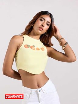 MIXT by Nykaa Fashion - Yellow Graphic Printed Sleeveless Asymmetric Hem Tank Top