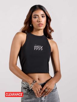 MIXT by Nykaa Fashion - Black Typographic Printed Sleeveless Tank Top