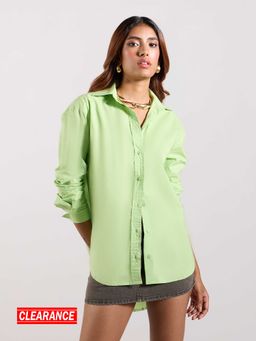 MIXT by Nykaa Fashion - Light Green Solid Full Sleeves Collar Neck Shirt
