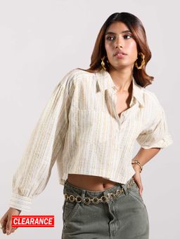 MIXT by Nykaa Fashion - Off White Striped Full Sleeves Shirt