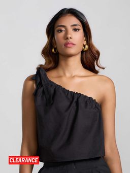 MIXT by Nykaa Fashion - Black Solid One Shoulder Tie Up Top