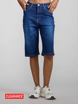 MIXT by Nykaa Fashion - Blue Washed Mid Waist Knee Length Straight Denim Shorts