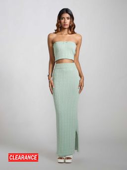 MIXT by Nykaa Fashion - Pistachio Green Solid Tube Neck Top Column Maxi Skirt (Set of 2)