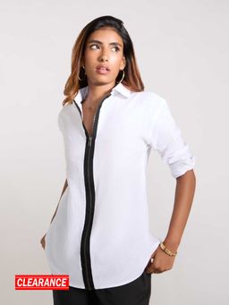 MIXT by Nykaa Fashion - White Solid Collar Neck Straight Zipped Long Shirt