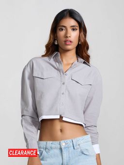 MIXT by Nykaa Fashion - Grey Solid Flap Pockets Full Sleeves Shirt