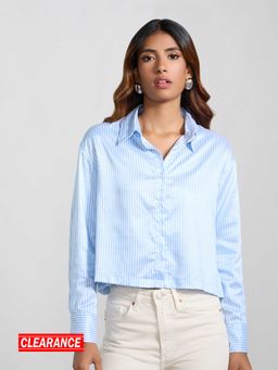 MIXT by Nykaa Fashion - Blue White Striped Collar Neck Full Sleeves Shirt