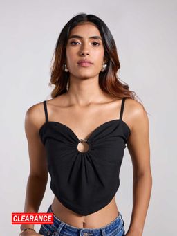 MIXT by Nykaa Fashion - Black Sweetheart Neck Asymmetric Scarf Hem Strappy Linen Top