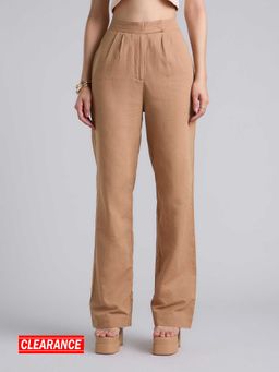 MIXT by Nykaa Fashion - Khaki Brown Solid Korean Linen Pant