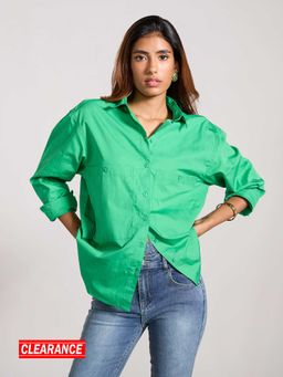 MIXT by Nykaa Fashion - Green Solid Fronts Pocket Full Sleeves Shirt