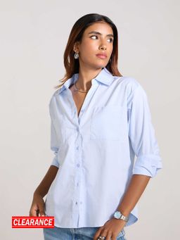 MIXT by Nykaa Fashion - Light Blue And White Polka Printed Full Sleeves Shirt