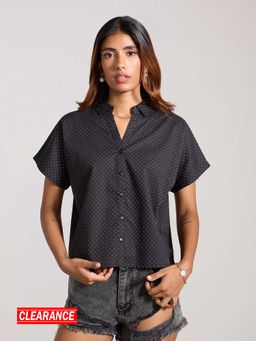 MIXT by Nykaa Fashion - Black And White Polka Print Short Sleeves Shirt
